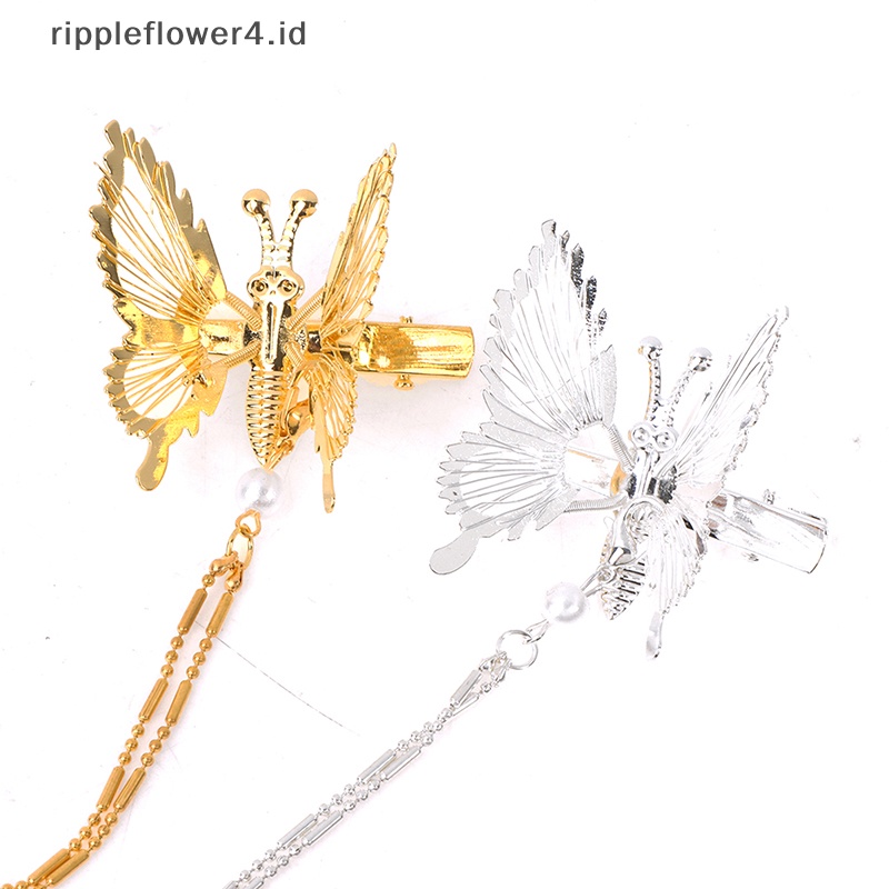 {rippleflower4.id} Jepit Rambut Kupu-Kupu Hairdress Gaya Kuno Rumbai Langkah Goyang Klip Duckbill Clip~