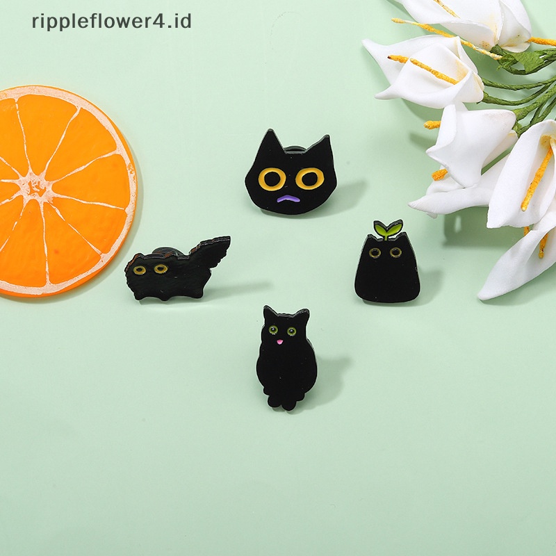 {rippleflower4.id} Gaya Punk Kecil Kartun Hitam Bentuk Kucing Logam Enamel Bros Fashion Kreatif Hewan Lencana Pin Perhiasan Hadiah Aksesoris~