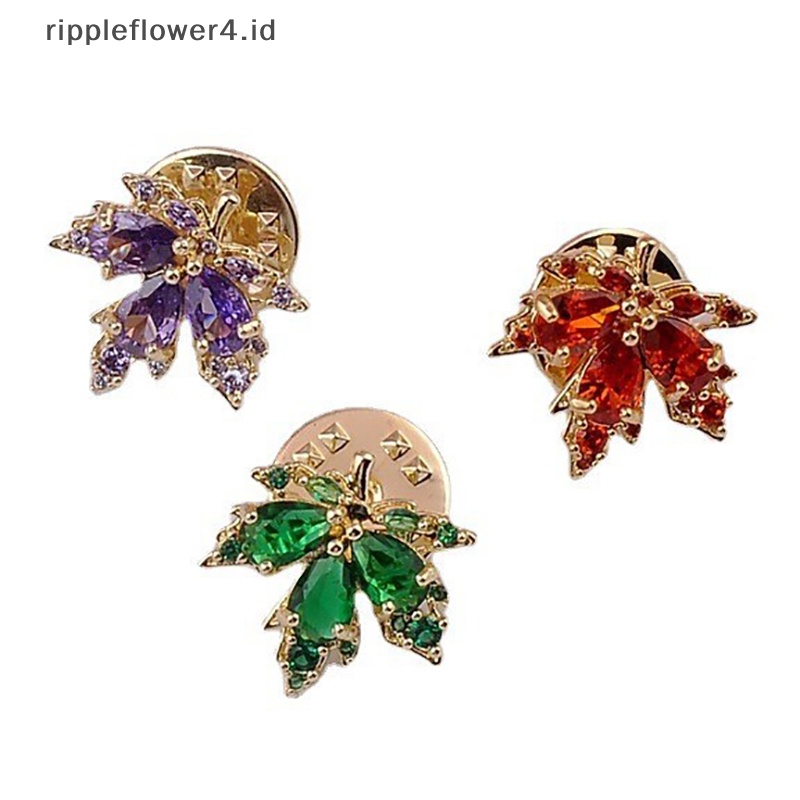 {rippleflower4.id} Mode Baru Zirkon Maple Daun Bros Elegan Kristal Mutiara Korsase Kerah Pin Cardigan Jas Lencana Bros Perhiasan Hadiah Aksesoris~
