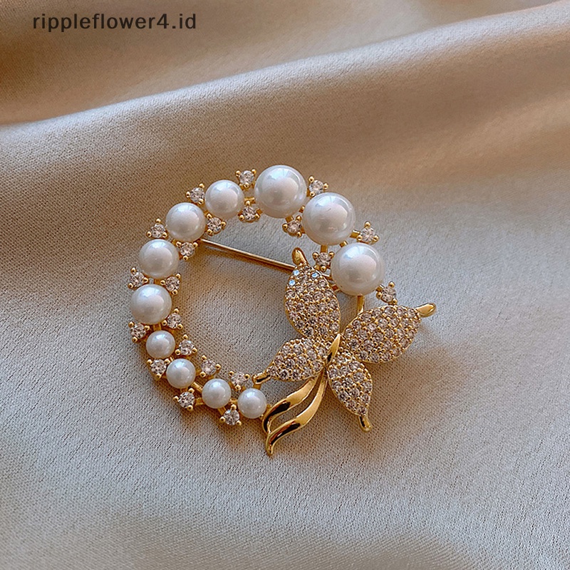 {rippleflower4.id} Bros Lingkaran Mutiara Baru Untuk Wanita Trendy Elegan Butterfly Brooch Pin Hadiah~