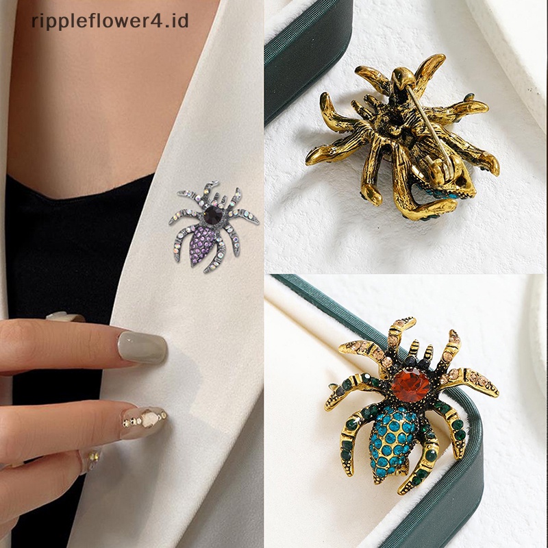 {rippleflower4.id} Retro Berlian Imitasi Spider Bros Pin Kreatif Serangga Bros Aksesoris Pakaian~