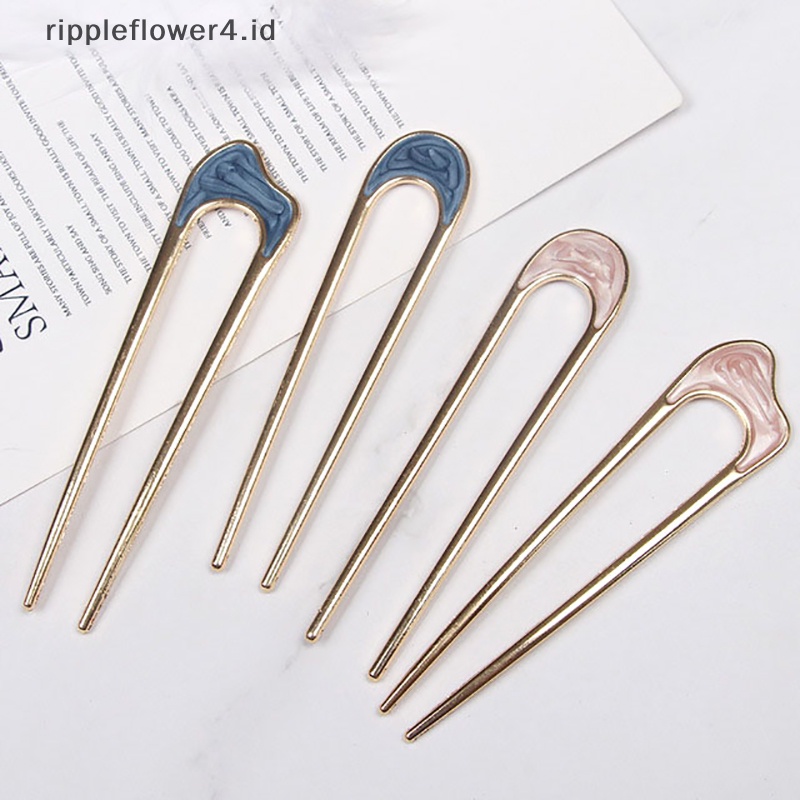 {rippleflower4.id} Temperamen Mode Sederhana Paduan Bentuk U Stik Wanita Rambut Shell Jepit Rambut Tools~