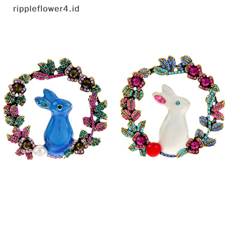 {rippleflower4.id} Bros Kelinci Lucu Untuk Wanita Berlian Imitasi Bunga Enamel Hewan Pin Perhiasan Yang Indah Aksesoris Pakaian Ornamen~