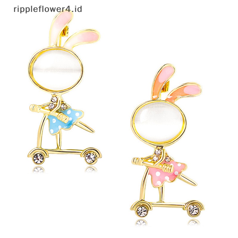 {rippleflower4.id} Opal Bunny On Skateboard Bros Untuk Wanita Kartun Rabbite Pin Enamel Hewan Pin Aksesoris Pakaian Fashion Perhiasan Hadiah~