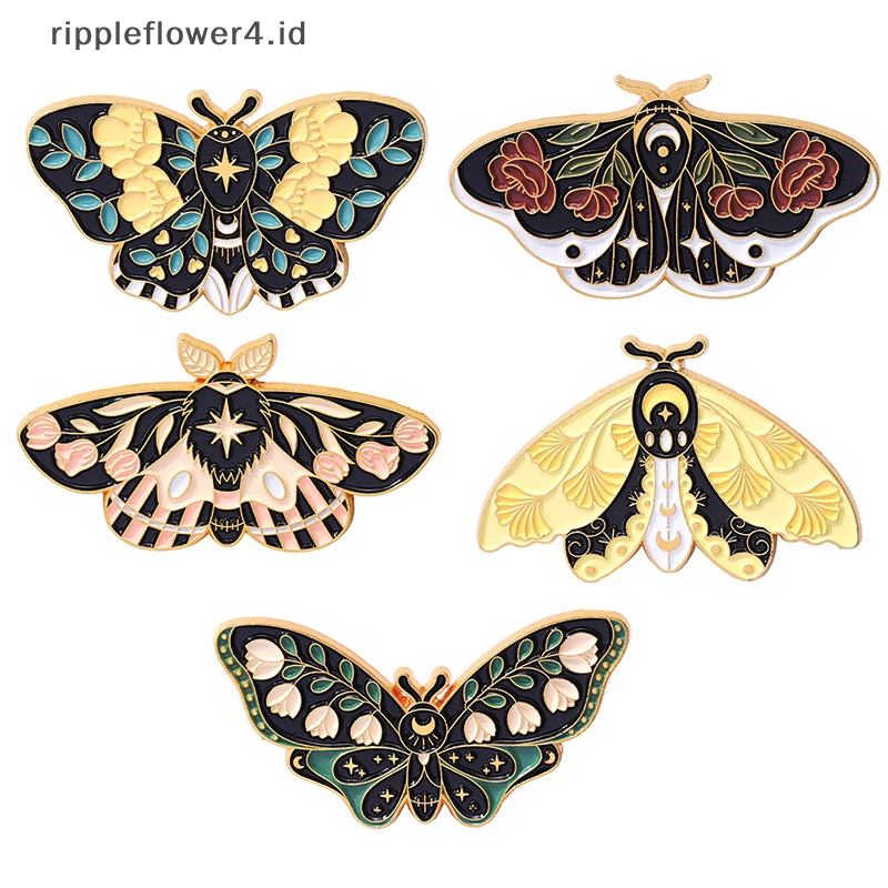 {rippleflower4.id} Retro Kupu-Kupu Ngengat Enamel Bros Kartun Serangga Lencana Kerah Pin Perhiasan Hadiah~