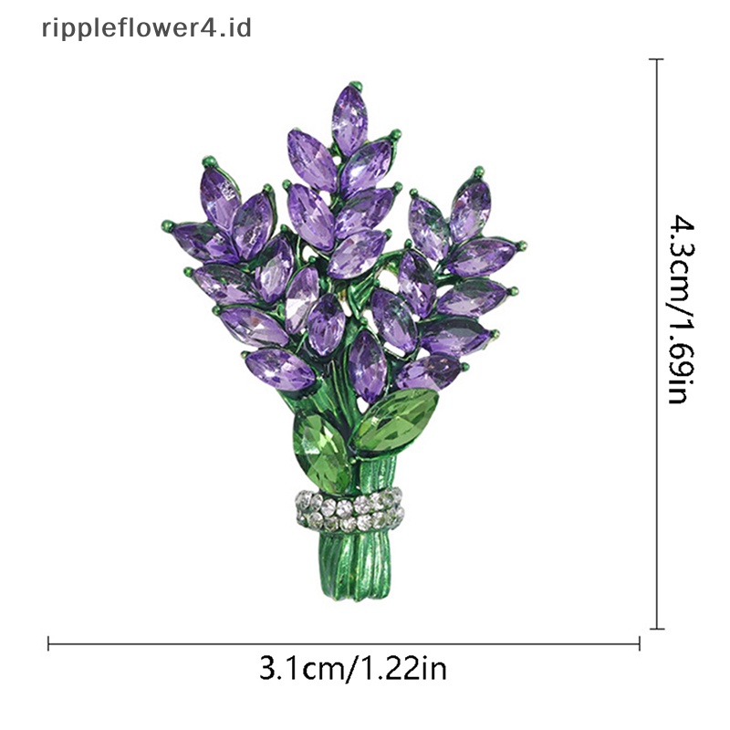 {rippleflower4.id} Wanita Bros Romantis Kristal Lavender Bunga Lapel Pin Alloy Tanaman Bros Kerah Pin Aksesoris Hadiah Perhiasan~