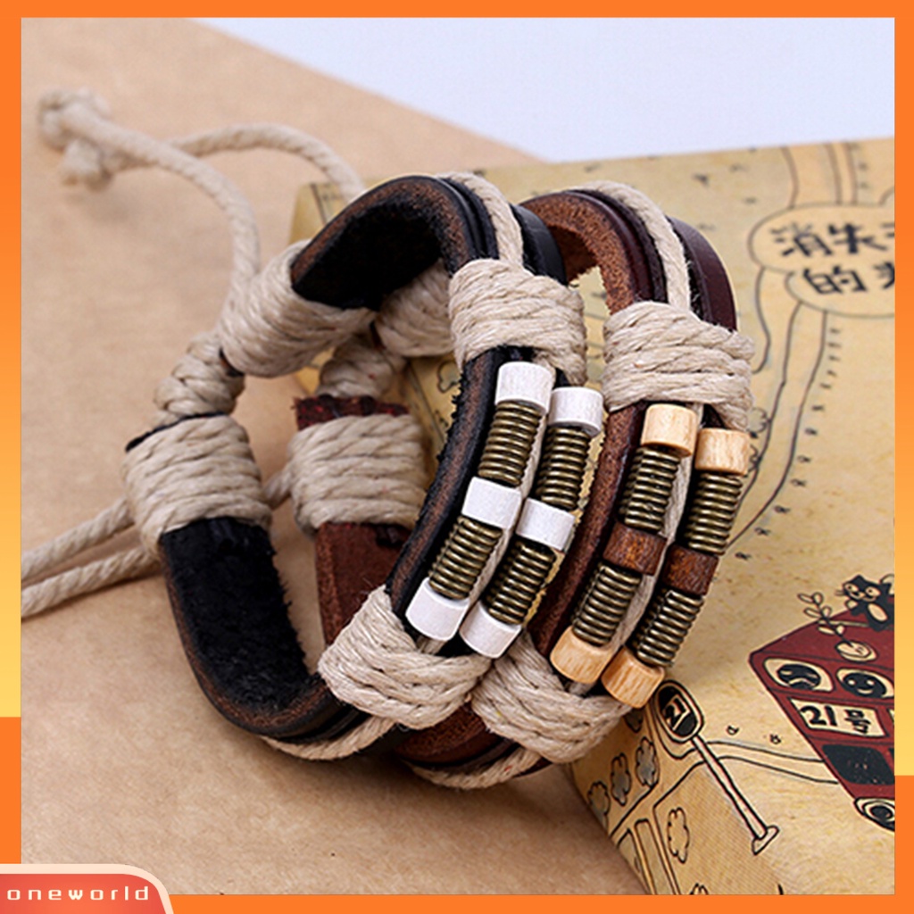 [WOD] Gelang Multilayer Gaya Punk Bahan Kulit Imitasi Unisex Braided Bracelet Untuk Pesta