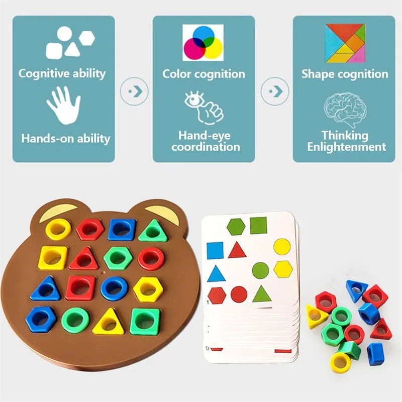 Mainan Puzzle Serasi Warna Bentuk Geometris 3D Kreatif/ Permainan Papan Catur Interaktif Kombinasi Menyenangkan/ Mainan Belajar Awal Perkembangan Intelektual Anak-Anak