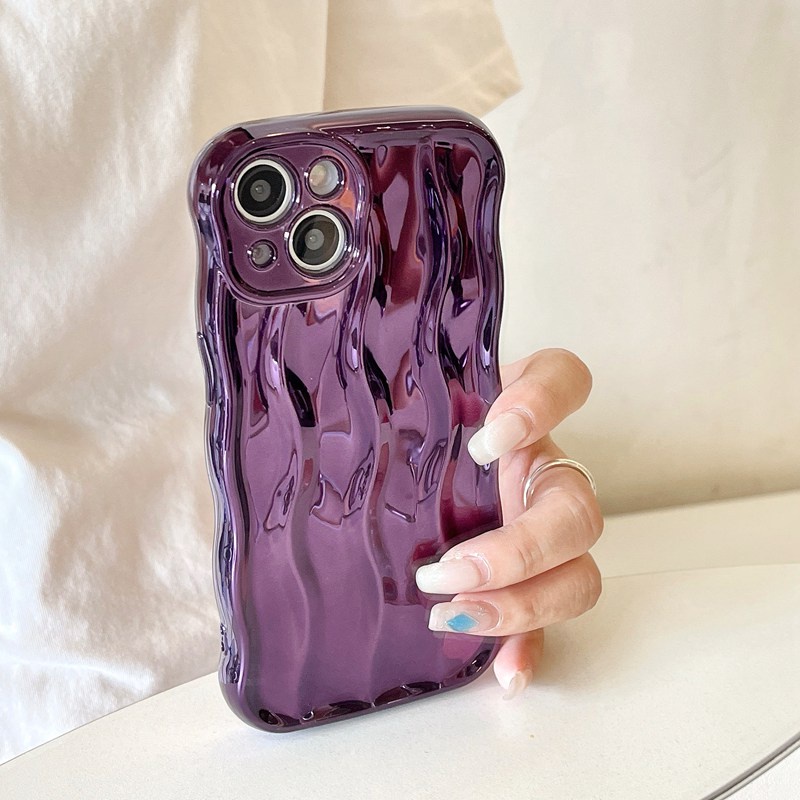 Shine Dark Purple Water Wave Soft TPU Case iP iPhone 12 13 14 Pro Max 11 Girl Woman New FTD Casing Apple