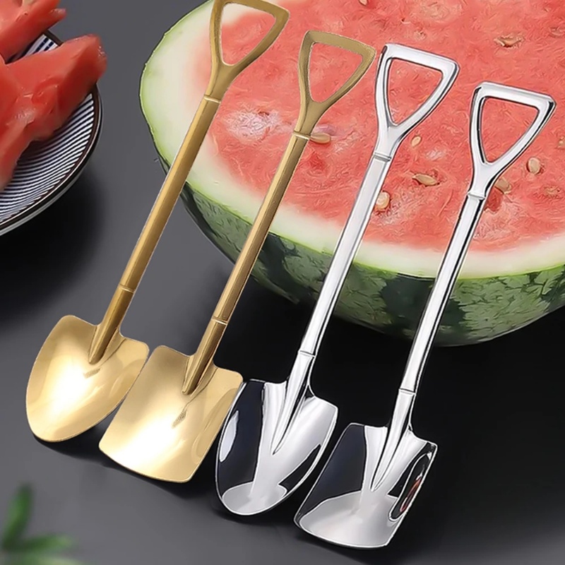 High Quality Mirror Polishing Dessert Coffee Stirring Spoons/ Gagang Panjang Stainless Steel Bentuk Sekop Sendok Semangka Peralatan Makan