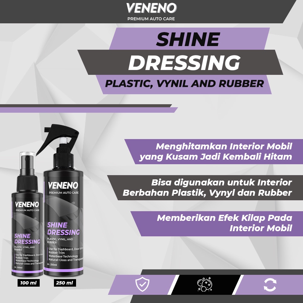 Veneno Shine Dressing -  Pengkilap Interior Mobil Untuk Dashboard, Doortrim  Berbahan Plastik atau Karet