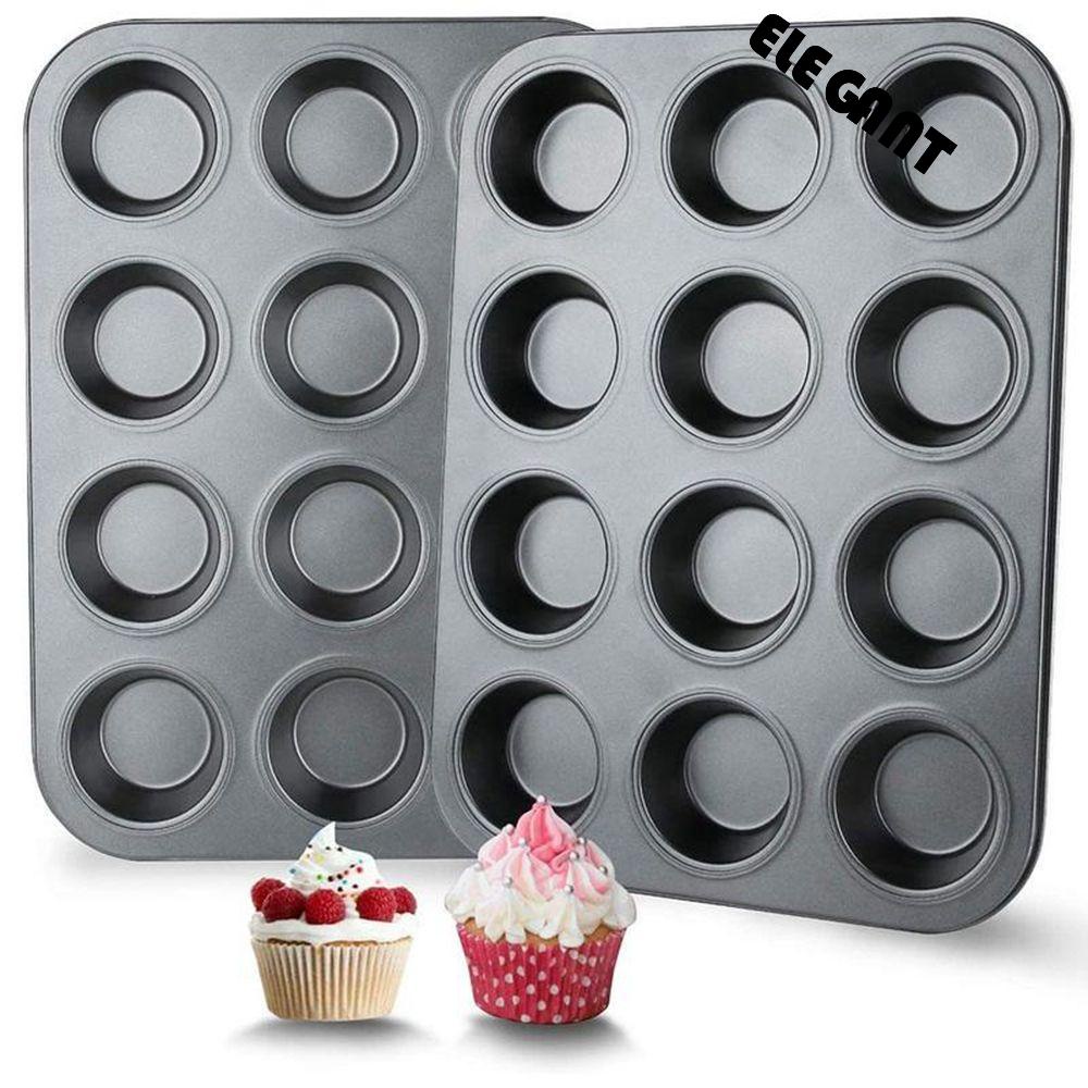 [Elegan] Cupcake Baking Tray Carbon Steel Loyang Cupcake Bulat Baking Dish Loyang Anti Lengket