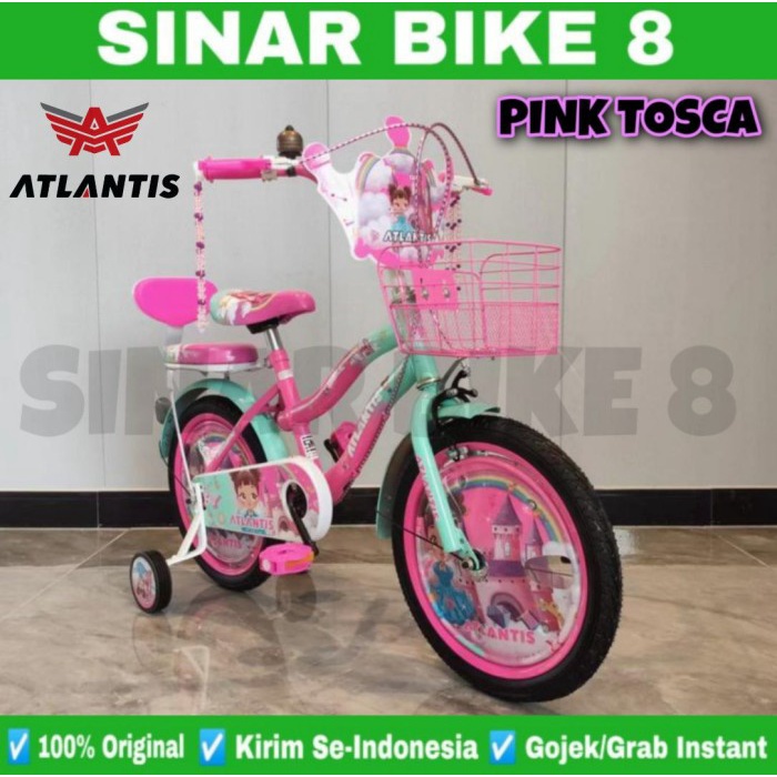 Sepeda Anak Perempuan ATLANTIS BELL (NEW) Dan BELL (PLUS) ,PONY  Ukuran 12&quot; 16&quot; dan 18 Inch Keranjang - Ungu Pink, 18 inch