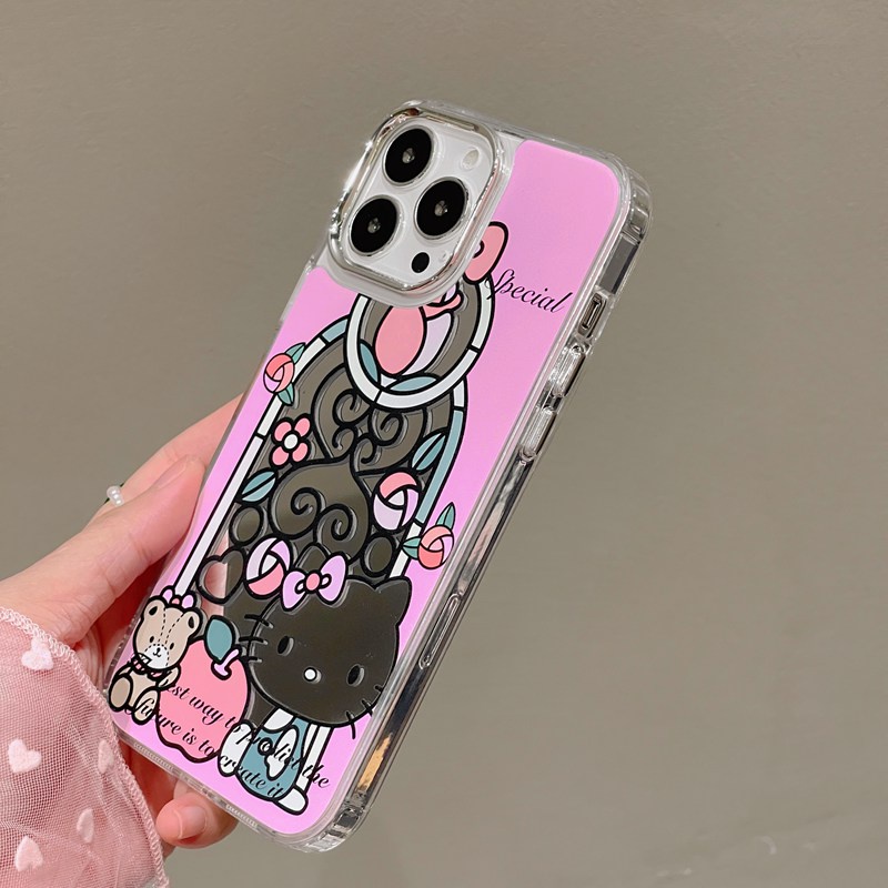 Fashion Silver Special Rose Hello Kitty Mirror Soft TPU Case iP iPhone 11 12 13 14 Pro Max New Woman Girl FTD Casing Apple