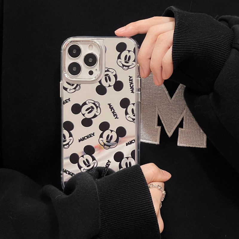 Fashion Silver Mickey Minnie Mirror Soft TPU Case iP iPhone 11 12 13 14 Pro Max New FTD Casing Apple