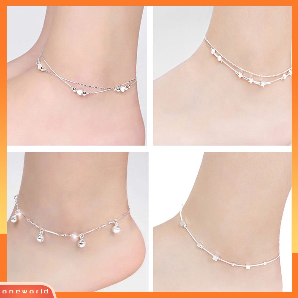 [WOD] Wanita Bintang Hati Manik-Manik Gelang Rantai Pergelangan Kaki Barefoot Sandal Anklet Foot Jewelry