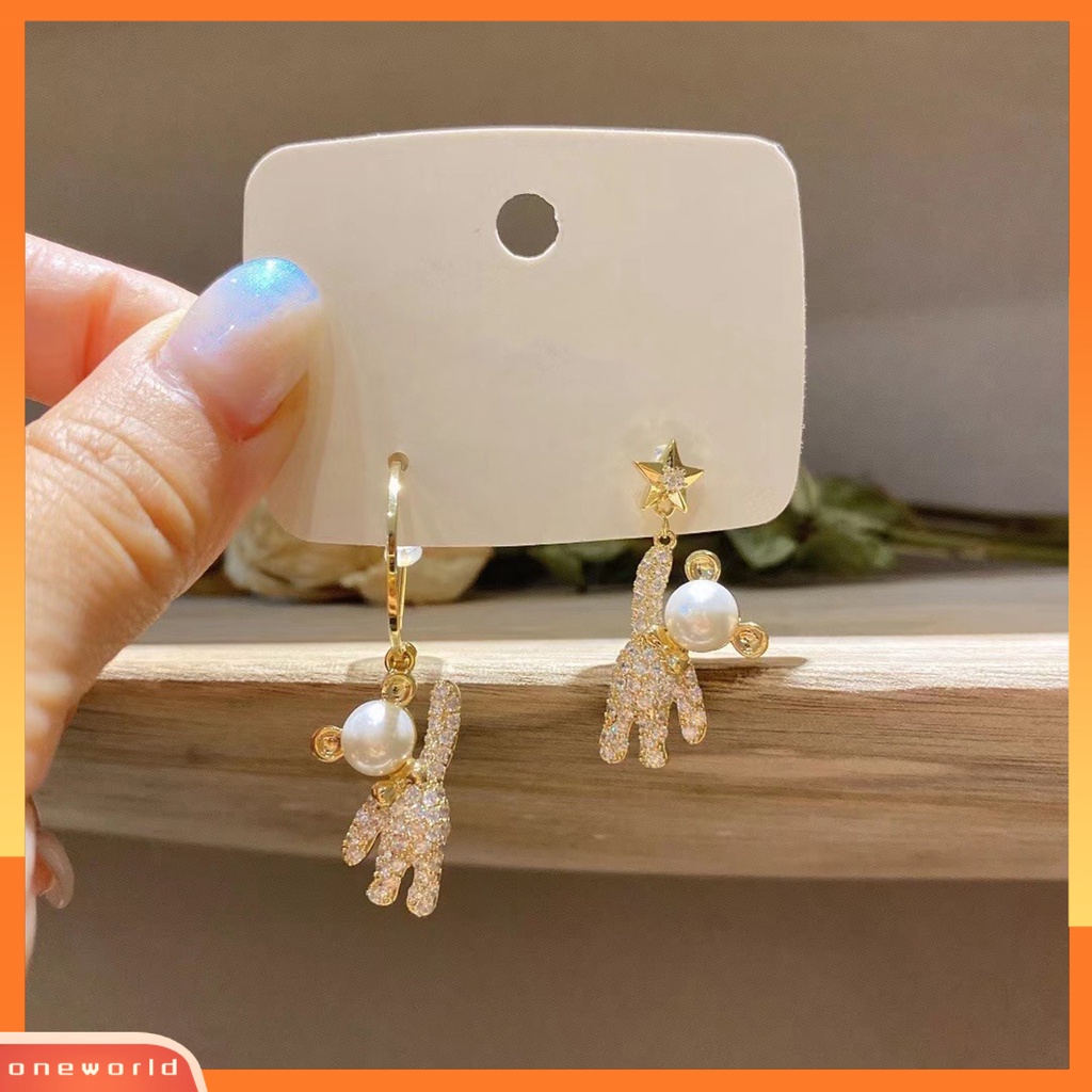 [WOD] 1pasang Drop Earrings Trendy Bentuk Beruang Alloy Wanita Chic Shiny Menjuntai Earrings Untuk Pesta