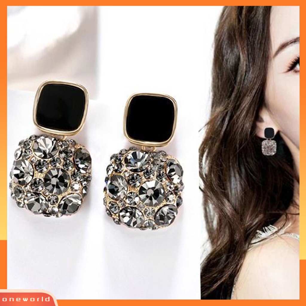 [WOD] 1pasang Anting Wanita Berlian Imitasi Persegi Vintage Fadeless Shiny Luxury Stud Earrings Untuk Hadiah