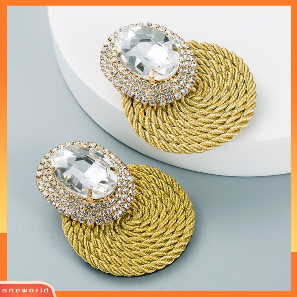 [WOD] 1pasang Anting Menjuntai Warna-Warni Berlian Imitasi Perhiasan Rajut Tangan Shiny Geometric Round Stud Earrings Untuk Pacaran