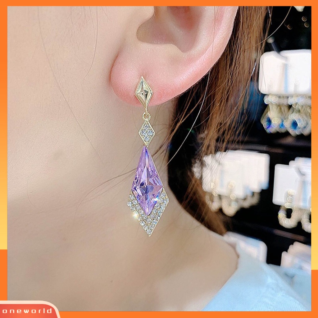 [WOD] 1pasang Anting Wanita Belah Ketupat Berlian Imitasi Kristal Imitasi Ringan Berkilau Menjuntai Earrings Untuk Perjamuan