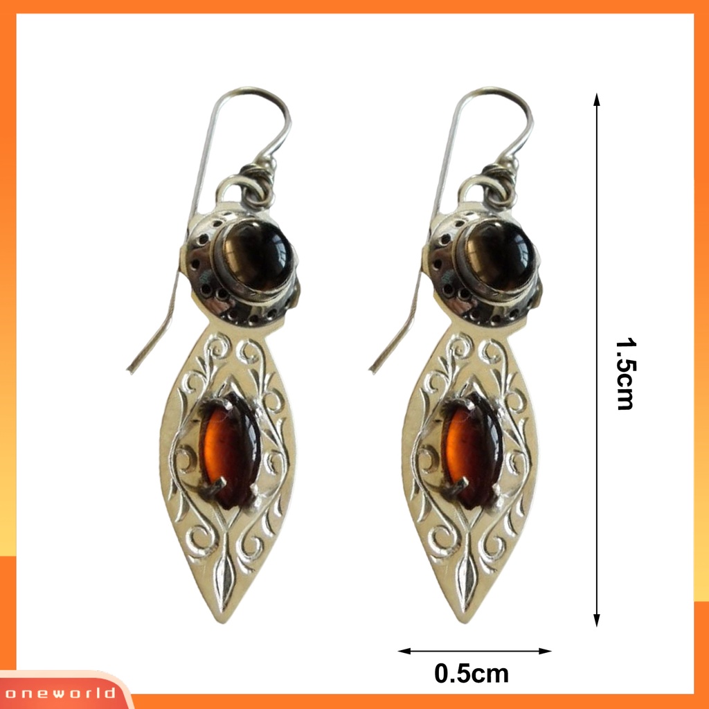 [WOD] 1pasang Anting Menjuntai Vintage Meruncing Tangan Pola Ukiran Electroplating All-match Dekorasi Hadiah Wanita Faux Garnet Pendant Earrings Perhiasan Fashion Untuk Pakaian Sehari-Hari