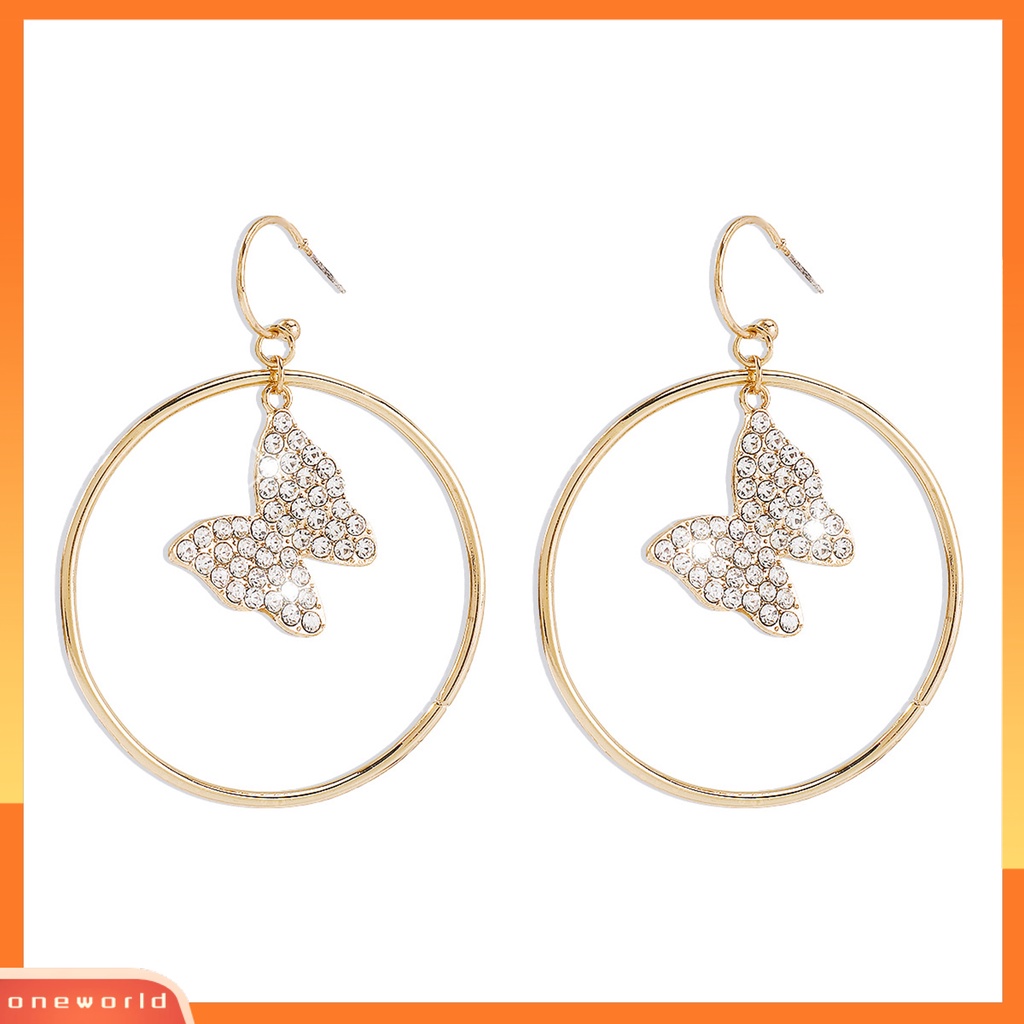 [WOD] 1pasang Anting Menjuntai Mengkilap Besar Berongga Geometris Berkilau Temperamen Hias Hadiah Wanita Berlian Imitasi Hias Kupu-Kupu Drop Earrings Perhiasan Untuk Perjamuan