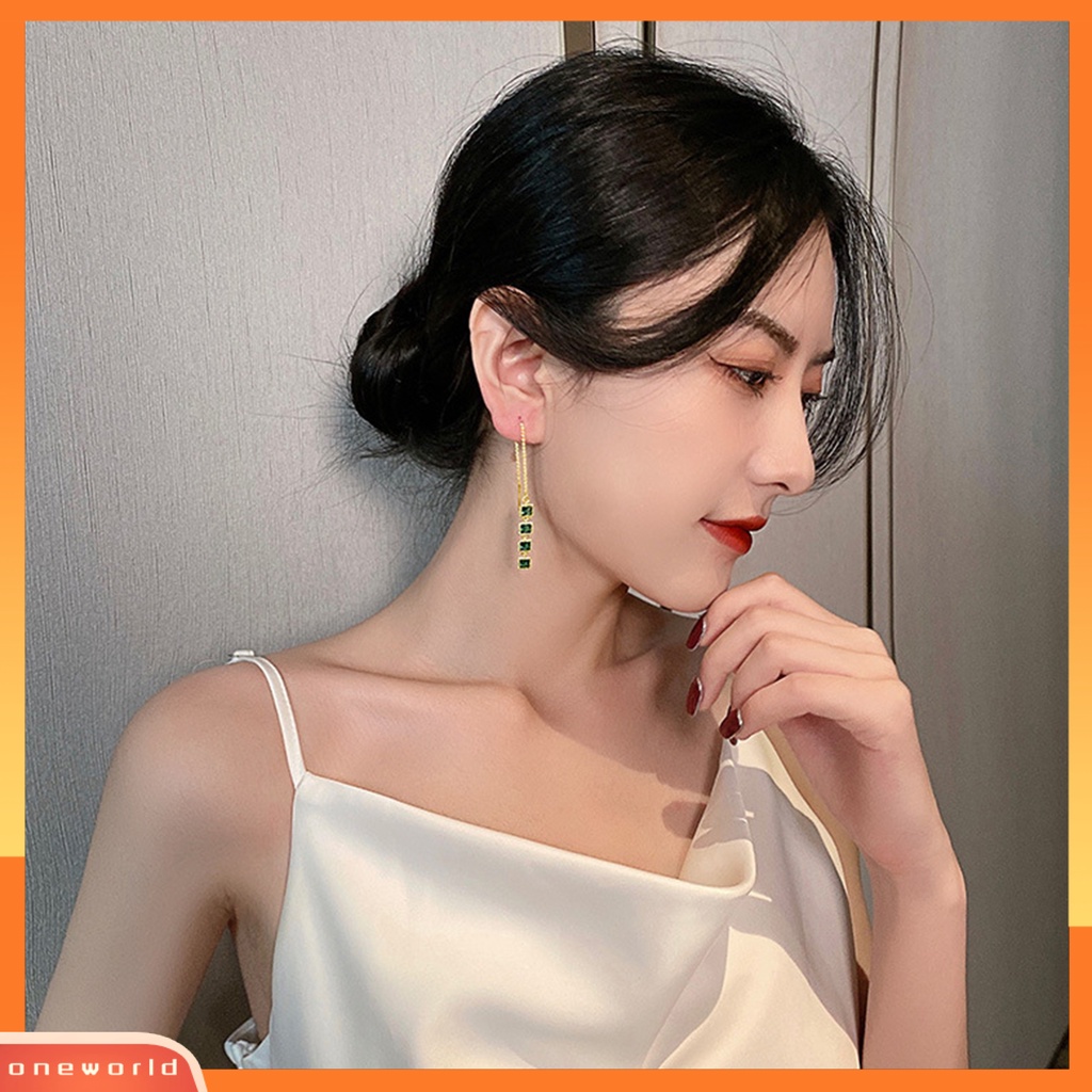 [WOD] 1pasang Anting Wanita Kubik Rumbai Berlian Imitasi Mengkilap Drop Earrings Untuk Hadiah