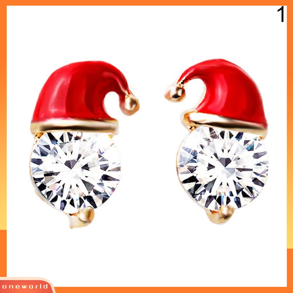 [WOD] Wanita Kreatif Topi Natal Bentuk Telinga Stud Menjuntai Anting Liontin Perhiasan Decor