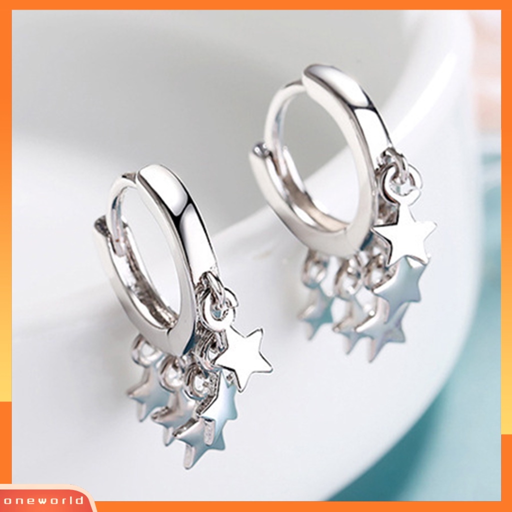 [WOD] Woman Fashion Golden Star Rumbai Hoop Earrings Ear Stud Perhiasan Hadiah Aksesori