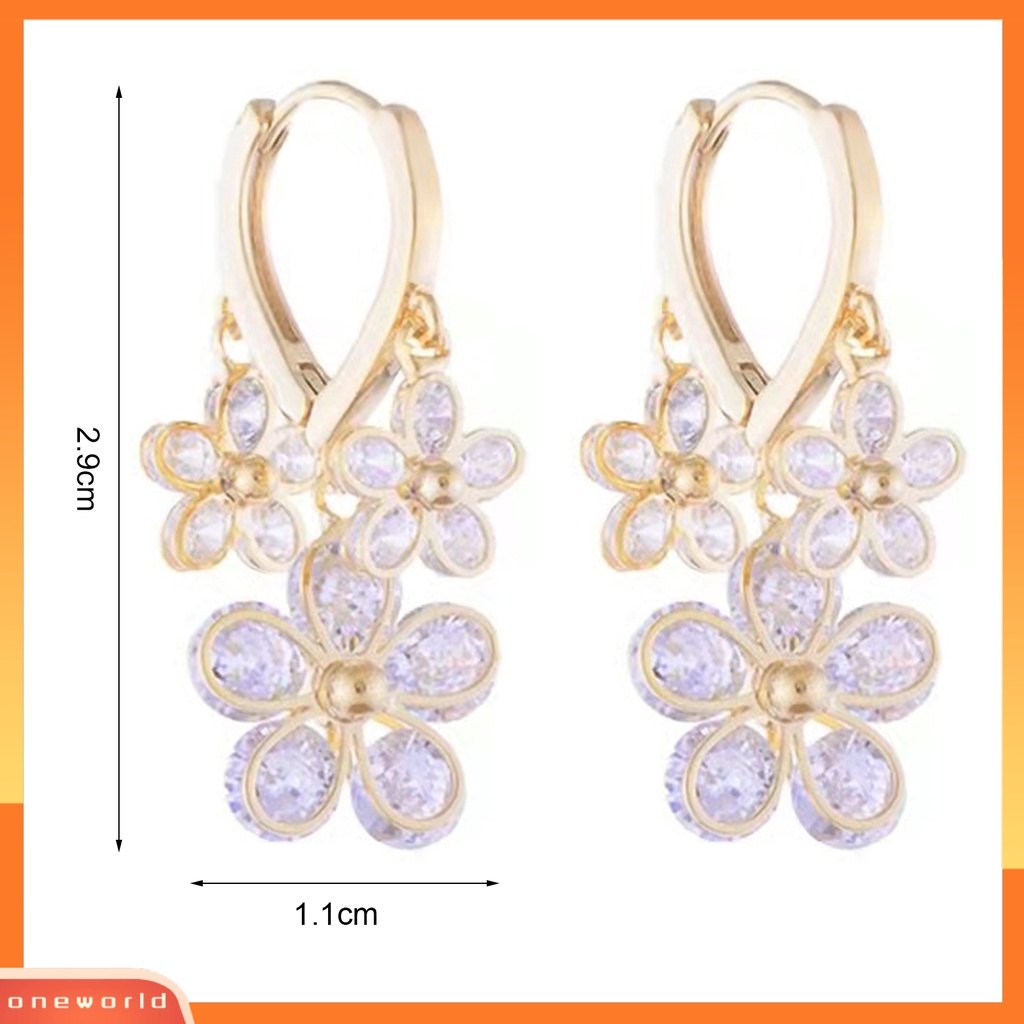 [WOD] 1pasang Wanita Hoop Earrings Shiny Vivid Rumbai Kristal Imitasi Bentuk Bunga Anting Gantung Perhiasan Pernikahan