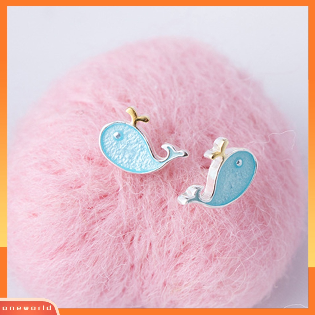 [WOD] 2pcs Ear Studs Bentuk Ikan Paus Liontin Telinga Fashion Lapis Perak Tidak Alergi Untuk Pacaran