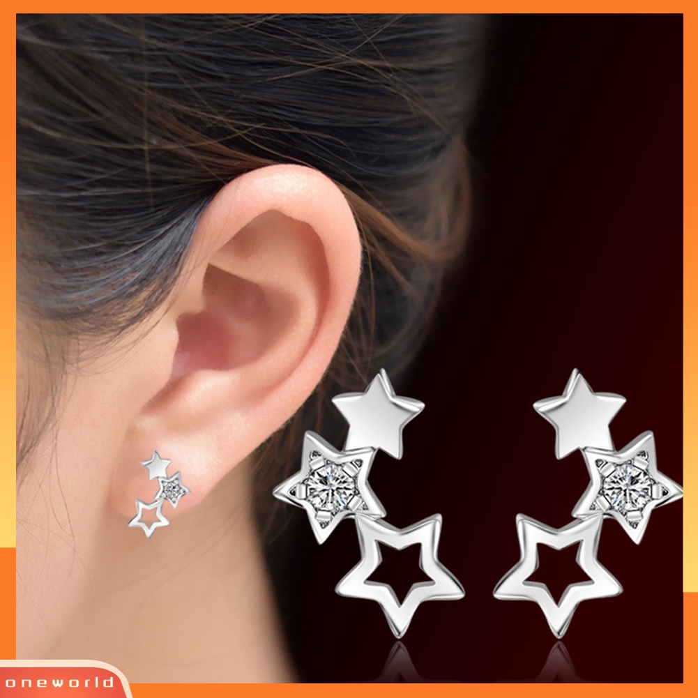 [WOD] Wanita Fashion Cubic Zirconia Hias Berongga Bintang Stud Anting Pesta Perhiasan Hadiah