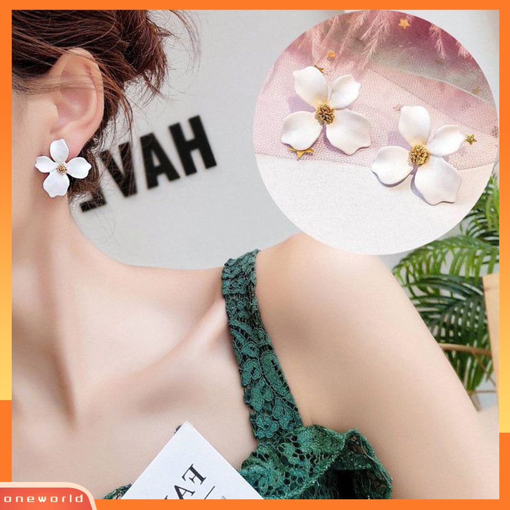 [WOD] Wanita Fashion Manis Asimetris Lukisan Bunga Telinga Studs Earrings Perhiasan Hadiah