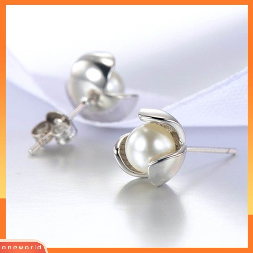 [WOD] Wanita Fashion Mutiara Imitasi Hias Clover Stud Earrings Hadiah Perhiasan Pesta Pernikahan