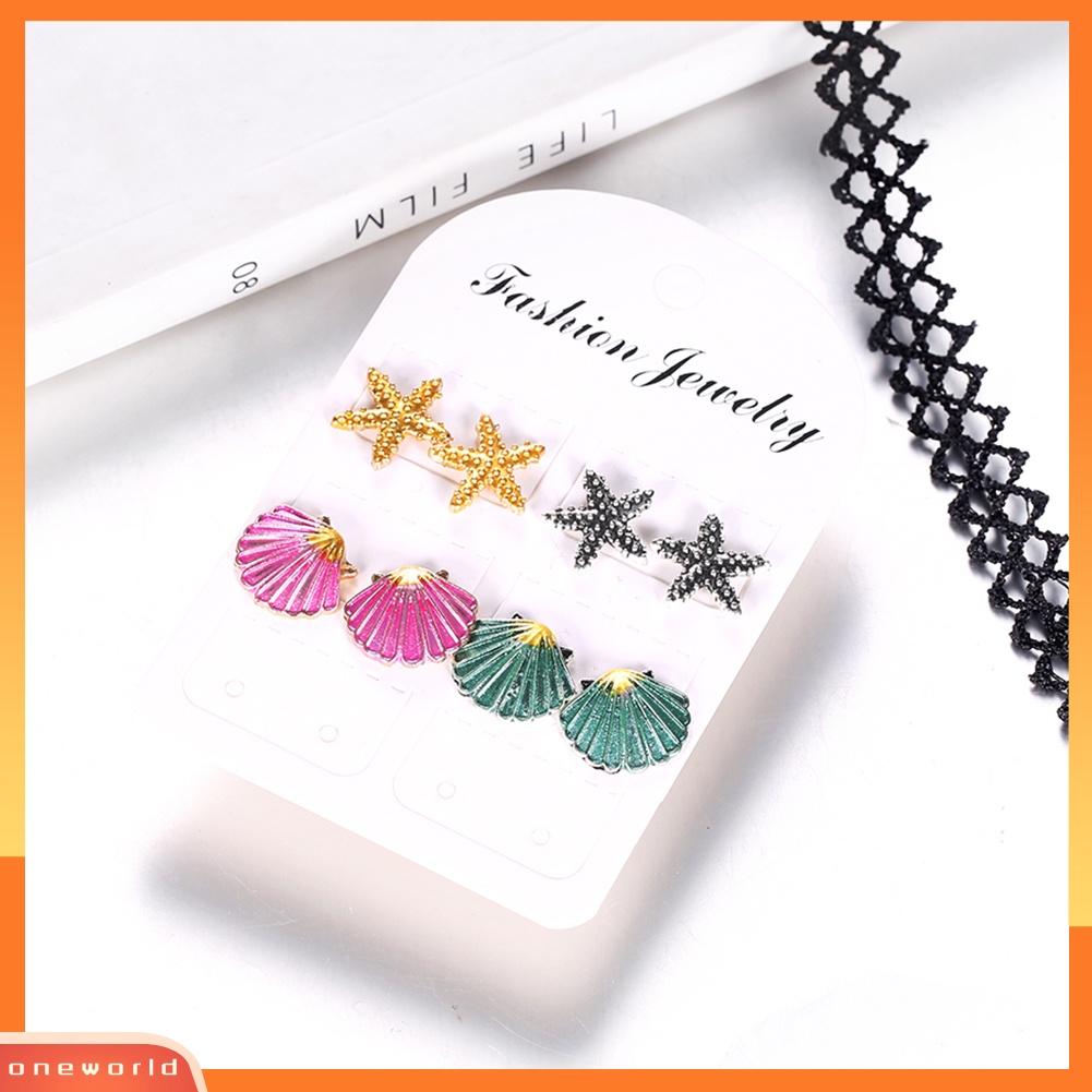 [WOD] 4pasang Boho Wanita Bintang Laut Shell Stud Earrings Set Musim Panas Perhiasan Aksesoris