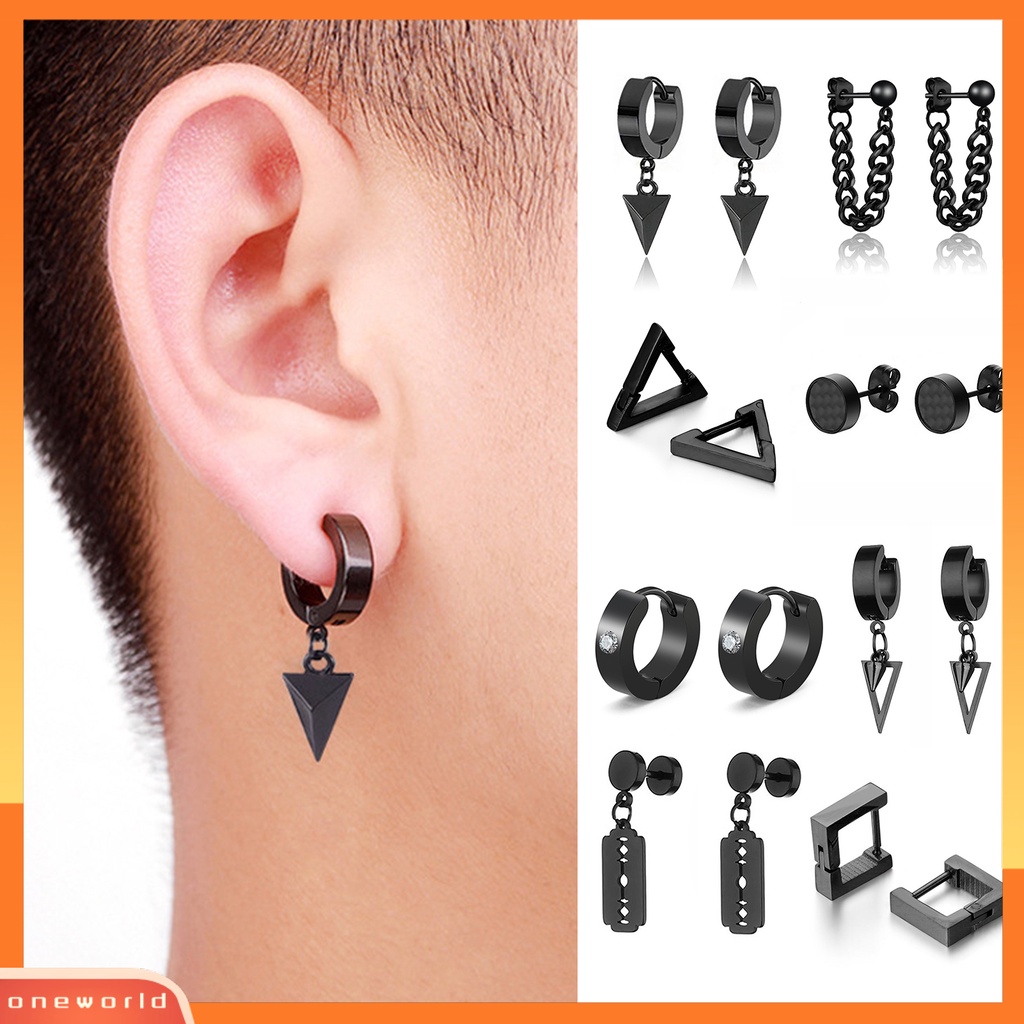 [WOD] 1pc Pria Stud Anting Warna Solid Gaya Punk Multi Bentuk Gothic Tidak Ada Peradangan Pria Menjuntai Anting Hadiah