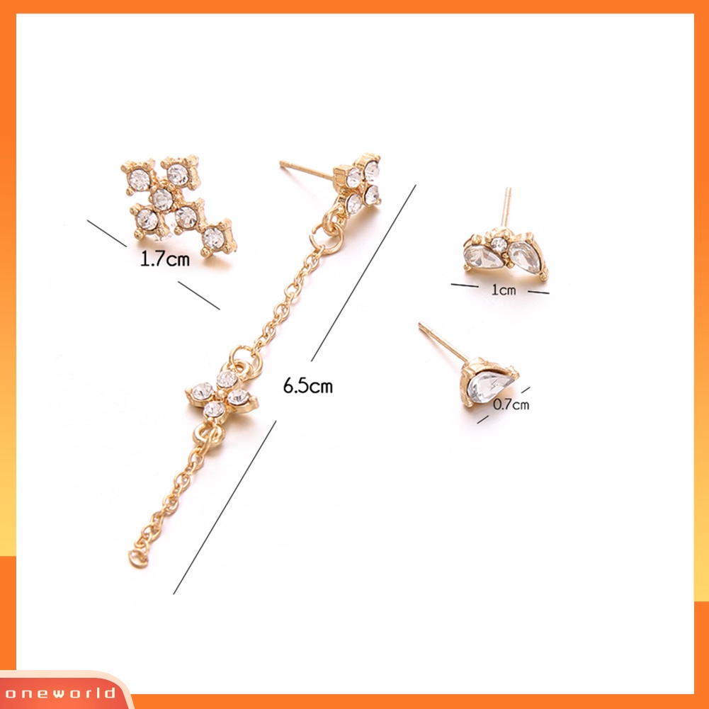 [WOD] 4 Pcs Berlian Imitasi Mengkilap Cross Rumbai Wanita Anting Perhiasan Pesona Pesta Ear Studs