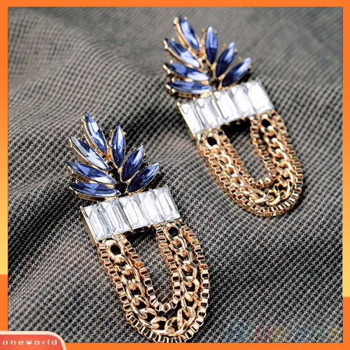 [WOD] Fashion Wanita Berlian Imitasi Putaran Link Emas Rantai Jumbai Menjuntai Anting Giwang