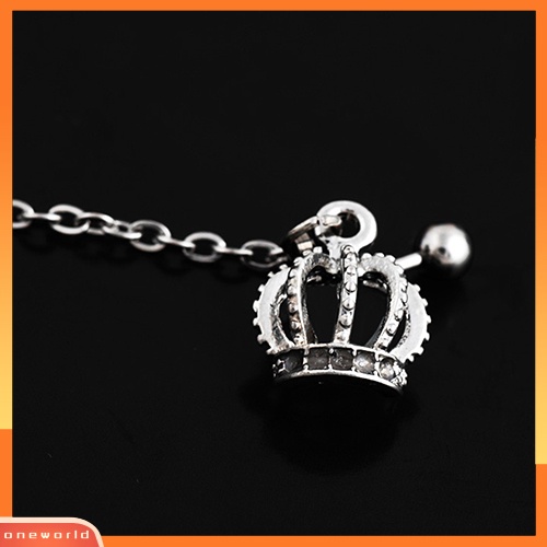 [WOD] Gaya Punk Surgical Steel Crown Skeleton Ear Stud Rantai Anting Tindik Perhiasan