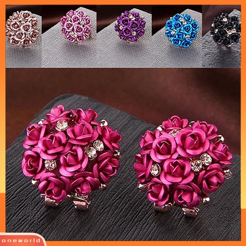 [WOD] Wanita Gadis Perhiasan Elegan Bunga Mawar Kristal Berlian Imitasi Ear Stud Earrings