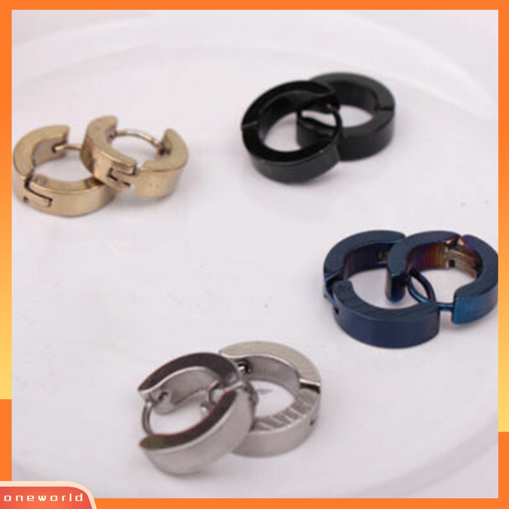 [WOD] 1pasang Fashion Keren Pria Stainless Steel Huggie Hoop Earrings Perhiasan Kasual