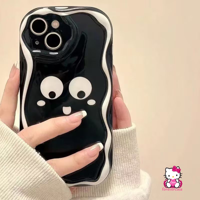 Casing Tepi Melengkung Bergelombang 3D Kompatibel Untuk IPhone 7Plus 8 6s7 6 Plus 11 13 14 12 Pro Max XR XS X Max SE 2020simple Hitam Putih Motif Leopard Ekspresi Lucu Soft Cover