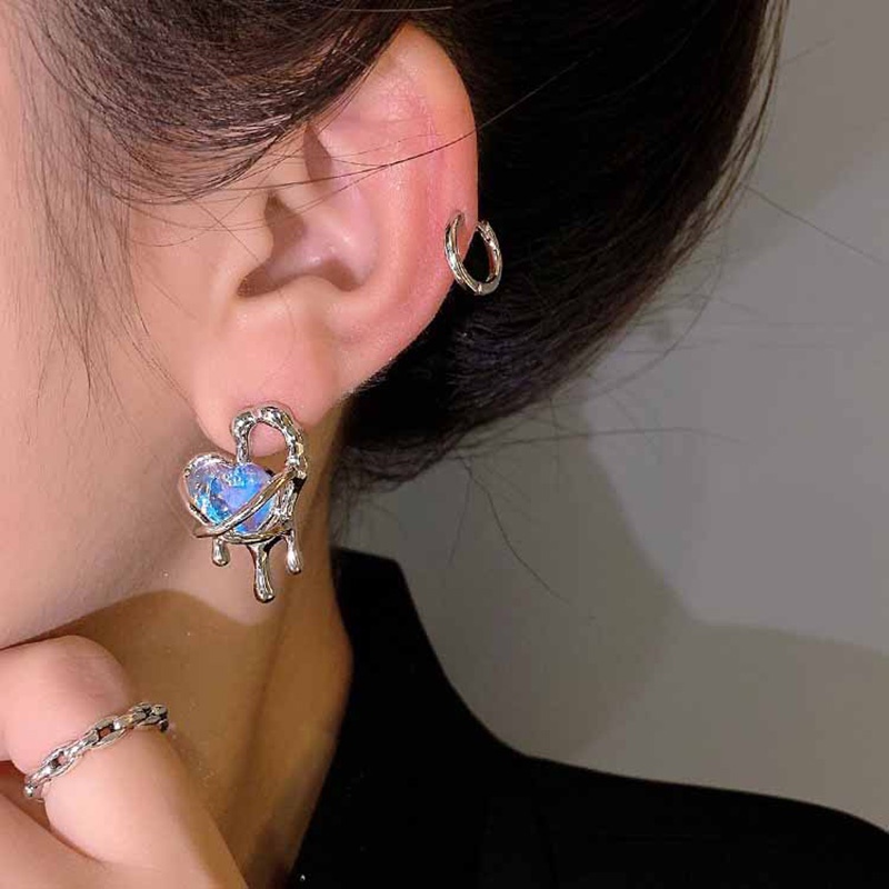 High-end Colorful Moonstone Love Gaya Baru Anting Temperamen Niche Trendi