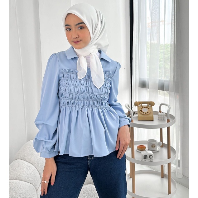 Kiyomi Blouse Wanita Korea Silk Ruffle by Vanesha Wear