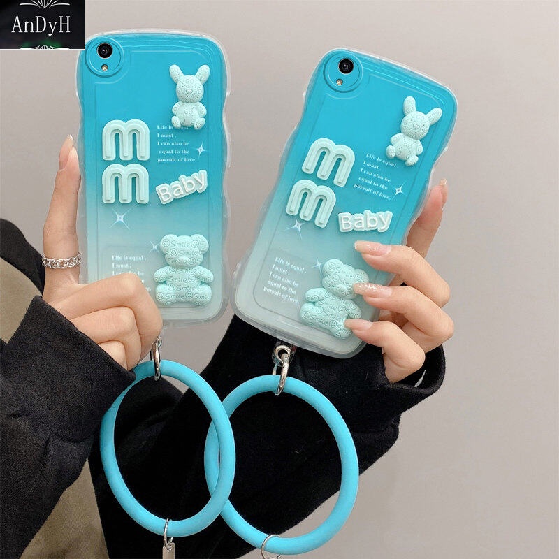 Andyh Desain Baru Untuk Vivo Y1S Y91C Case 3D Cute Bear+ Gelang Warna Solid Fashion Premium Gradien Lembut Casing Ponsel Silikon Shockproof Casing Pelindung Penutup Belakang