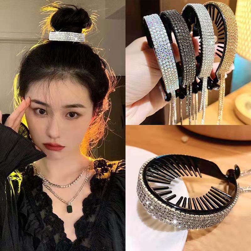 Wanita Elegan Mewah Berlian Imitasi Rumbai Ponytail Rambut Cakar Rambut Klip Jepit Hairpin Headband Fashion Aksesoris Rambut