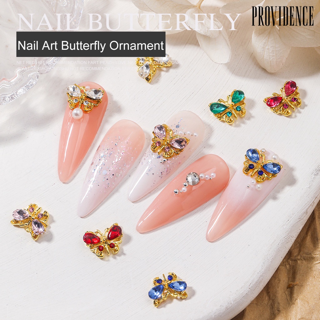 Providence 10Pcs/Set Nail Art Charm 3D Golden Alloy Mewah Lucu DIY Logam Berlian Imitasi Inlay Kupu-Kupu Dekorasi Kuku Salon Digunakan Di Rumah