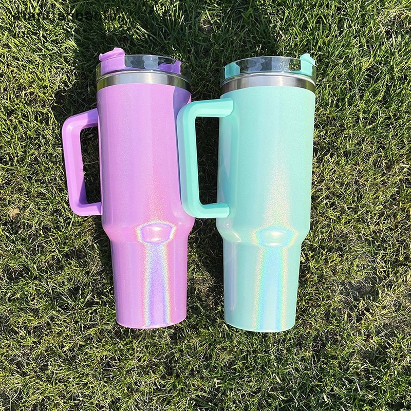 [tiantianbaofu] 40oz Glitter Blank Sublimation Shimmer Horaphic Rain Tumbler Insulated Butik