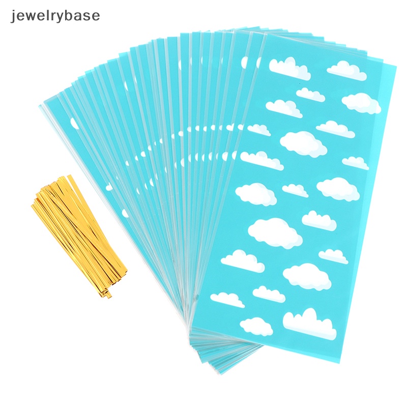 [jewelrybase] 50pcs Tas Hadiah Pesta Biskuit Packing Bag Awan Biru Langit Dan Putih Traktir Tas Butik