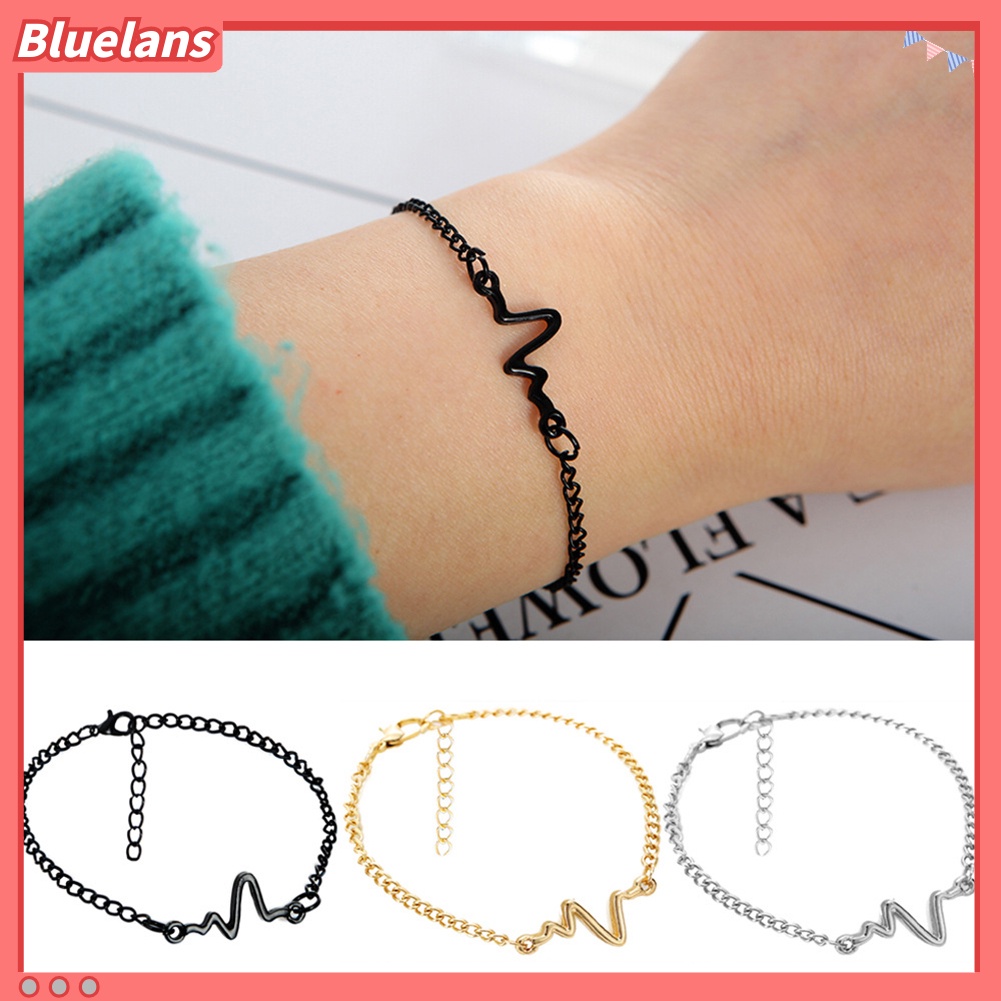 [BLS] Sederhana Unisex Electrocardiogram Pesona Adjustable Gelang Pasangan Pergelangan Tangan Perhiasan